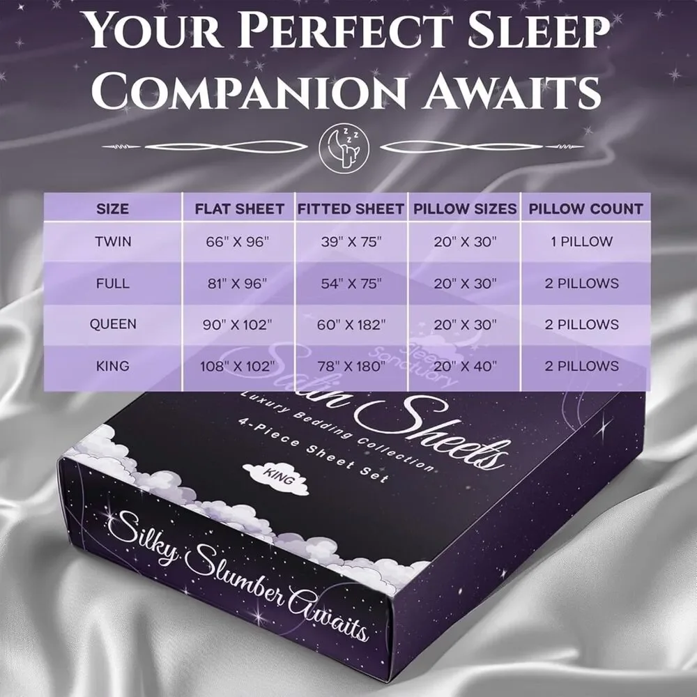 Satin Sheets Queen 4 Piece Silky Bed Set 15" Deep Pocket (White) OPENED - Picture 6 of 8